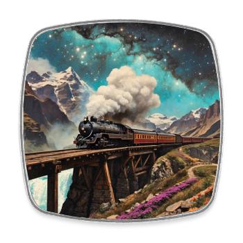 Nostalgie Fantasie Dampflokomotive in Fantasiewelt - Viereckiger Kühlschrankmagnet - Weiß - Vorne