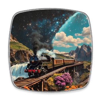 Nostalgie Fantasie Dampflokomotive in Fantasiewelt - Viereckiger Kühlschrankmagnet - Weiß - Vorne