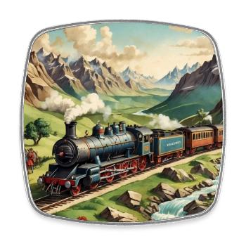 Nostalgischer Eisenbahnzug mit Dampflok - Viereckiger Kühlschrankmagnet - Weiß - Vorne