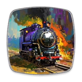 Nostalgia smoking steam locomotive - Square fridge magnet - white - Front