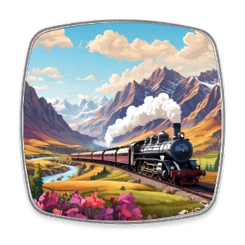 Nostalgischer Eisenbahnzug mit Dampflok - Viereckiger Kühlschrankmagnet - Weiß - Vorne
