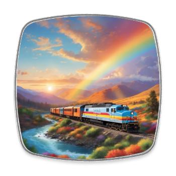 Eisenbahnzug Santa Fe Diesellok mit Waggons - Viereckiger Kühlschrankmagnet - Weiß - Vorne