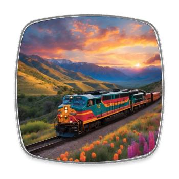Eisenbahnzug Santa Fe Diesellok mit Waggons - Viereckiger Kühlschrankmagnet - Weiß - Vorne
