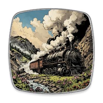 Grande locomotive à vapeur à forte fumée - Magnet carré - blanc - Devant