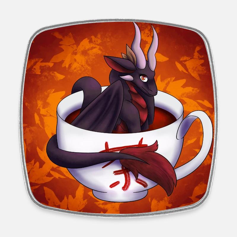Black Tea Dragon - Square fridge magnet - white