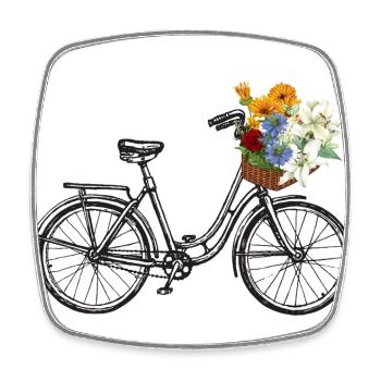 Vélo vintage avec panier de fleurs - Magnet carré - blanc - Devant