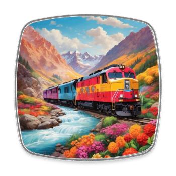 Santa Fe Diesellokomotive mit Waggons - Viereckiger Kühlschrankmagnet - Weiß - Vorne