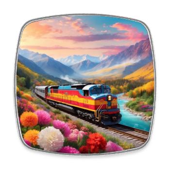 Santa Fe Diesel Locomotive with Wagons - Square fridge magnet - white - Front
