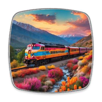 Santa Fe Diesel Locomotive with Wagons - Square fridge magnet - white - Front