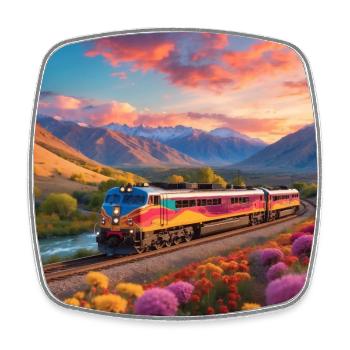 Santa Fe Diesel Locomotive with Wagons - Square fridge magnet - white - Front