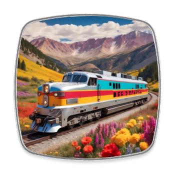 Santa Fe Diesel Locomotive with Wagons - Square fridge magnet - white - Front
