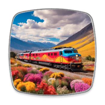 Santa Fe Diesel Locomotive with Wagons - Square fridge magnet - white - Front