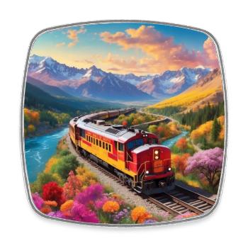 Santa Fe Diesellokomotive mit Waggons - Viereckiger Kühlschrankmagnet - Weiß - Vorne