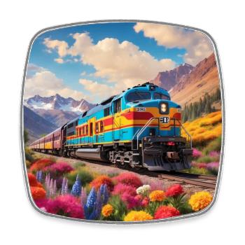 Santa Fe Diesel Locomotive with Wagons - Square fridge magnet - white - Front