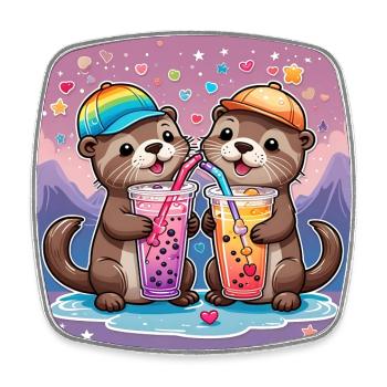 Zwei lustige Otter trinken Limonade - Viereckiger Kühlschrankmagnet - Weiß - Vorne