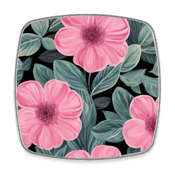 Pink floral pattern - Square fridge magnet - white - Front