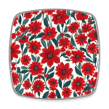 Red floral pattern - Square fridge magnet - white - Front