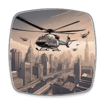 Helicopters Over Urban Cityscape - Square fridge magnet - white - Front