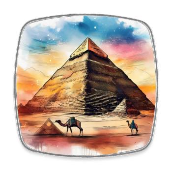 Vintage Pyramid with Camels – Colourful Ink art - Square fridge magnet - white - Front