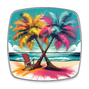 Vibrant Palm Trees on a Tropical Beach - Square fridge magnet - white - Front