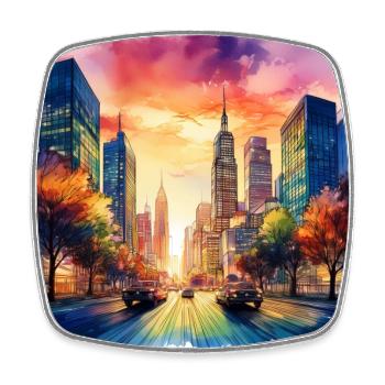 Vibrant Cityscape at Sunset - Square fridge magnet - white - Front