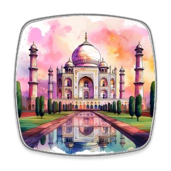 Colourful Watercolour Taj Mahal – Indian Architect - Square fridge magnet - white - Front