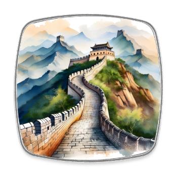 Colourful Great Wall of China Scenic Illustration - Square fridge magnet - white - Front