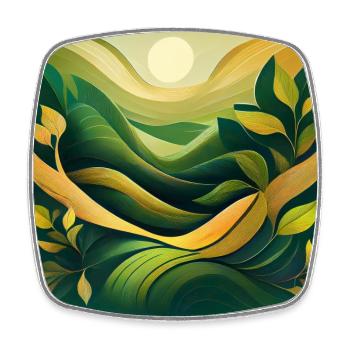 Abstract Green Landscape with Sun and Leaves - Square fridge magnet - white - Front
