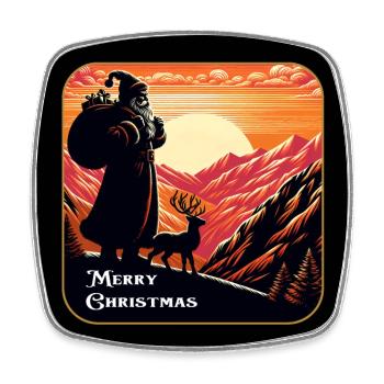 Weihnachtsmann mit Rentieren auf Bergspitze - Viereckiger Kühlschrankmagnet - Weiß - Vorne