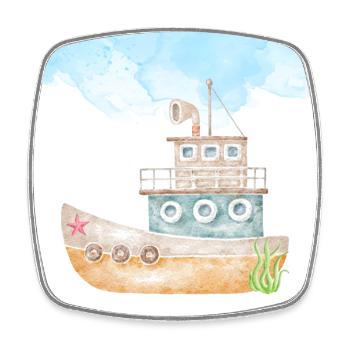 Tugboat Watercolour Illustration - Square fridge magnet - white - Front