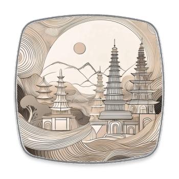 Minimalist Temple Pagodas Art - Square fridge magnet - white - Front
