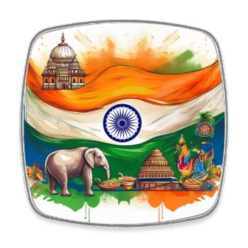 Vibrant Indian Heritage Flag Art - Square fridge magnet - white - Front