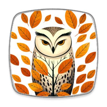 Owl and autumn leaves - Square fridge magnet - white - Front