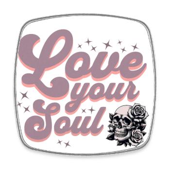 Schädel mit Rose Retro Design, Liebe deine Seele - Viereckiger Kühlschrankmagnet - Weiß - Vorne