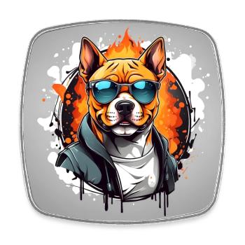 Cool Staffordshire Terrier with Sunglasses - Square fridge magnet - white - Front