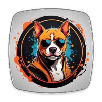 Cool Staffordshire Terrier with Sunglasses - Square fridge magnet - white - Front