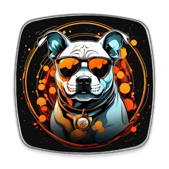 Cool Staffordshire Terrier with Sunglasses - Square fridge magnet - white - Front