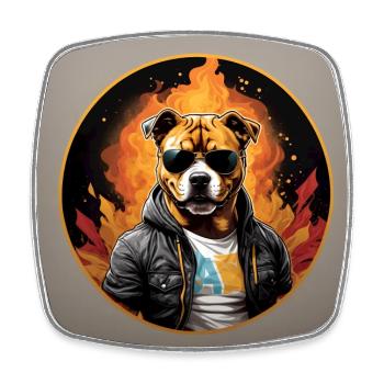 Cool Staffordshire Terrier with Sunglasses - Square fridge magnet - white - Front
