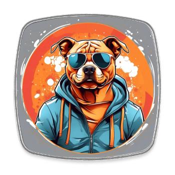 Cool Staffordshire Terrier with Sunglasses - Square fridge magnet - white - Front