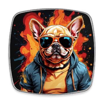 Französische Bulldogge Frenchie mit Sonnenbrille - Viereckiger Kühlschrankmagnet - Weiß - Vorne