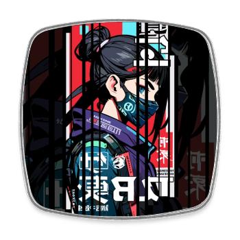 Ver.2 - Cyborg Japan red blue kanji - Square fridge magnet - white - Front