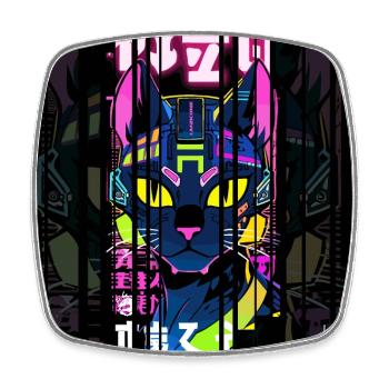 Ver.2 - Cyborg cat neon kanji - Square fridge magnet - white - Front