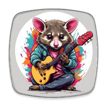 Opossum spielt Gitarre - lustiges Opossum Design - Viereckiger Kühlschrankmagnet - Weiß - Vorne