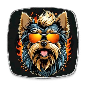 Yorkshire Terrier Yorkie mit Sonnenbrille - Viereckiger Kühlschrankmagnet - Weiß - Vorne