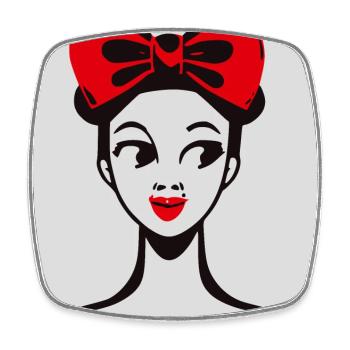 Retro Girl Mädchen mit roter Schleife - Viereckiger Kühlschrankmagnet - Weiß - Vorne