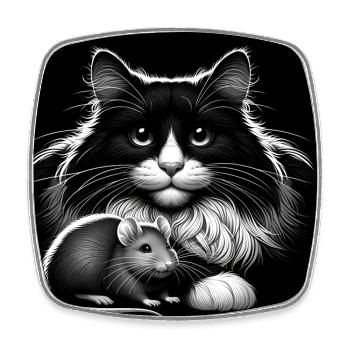 Katze und Maus in Freundschaft Frieden und Liebe - Viereckiger Kühlschrankmagnet - Weiß - Vorne