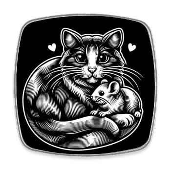 Katze und Maus in Freundschaft Frieden und Liebe - Viereckiger Kühlschrankmagnet - Weiß - Vorne