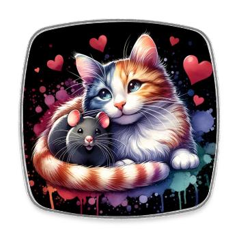 Katze und Maus in Freundschaft Frieden und Liebe - Viereckiger Kühlschrankmagnet - Weiß - Vorne