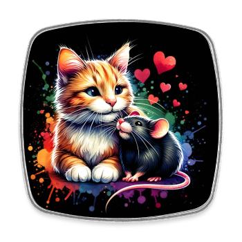 Katze und Maus in Freundschaft Frieden und Liebe - Viereckiger Kühlschrankmagnet - Weiß - Vorne