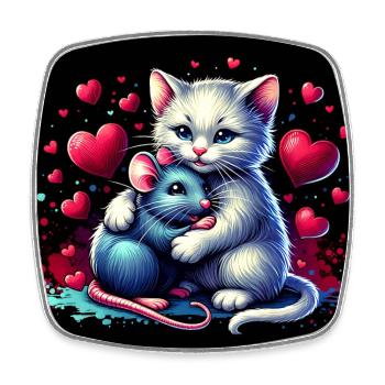 Katze und Maus in Freundschaft Frieden und Liebe - Viereckiger Kühlschrankmagnet - Weiß - Vorne